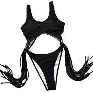 Black Fringe Women Swim One Piece